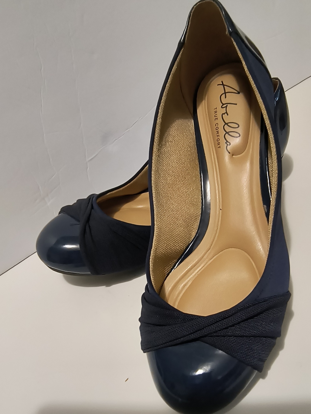 Abeo Navy Patent & Fabric Twist-Front Ballet Flats